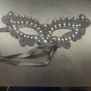 Mystical Black Lace Eye Mask with Rhinestones